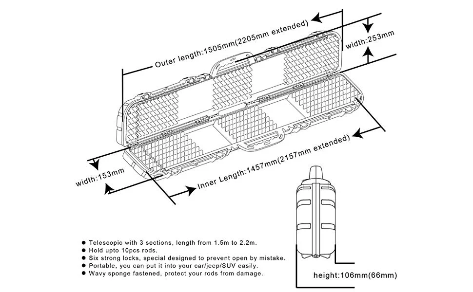 Ecooda Deluxe Hard Shell Extendable Rod Case - Image 3